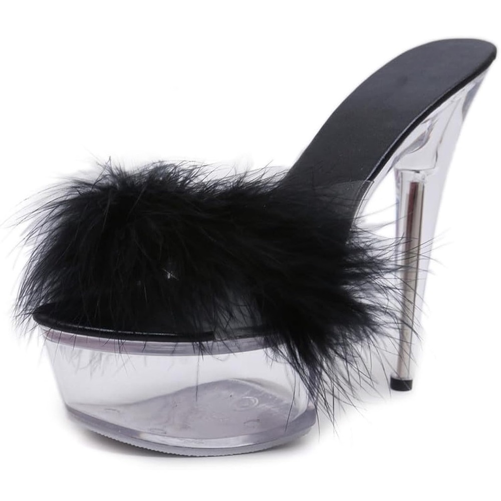 Women Fantoesay Clear Platform Slide Heels Sexy Slip On Heels
